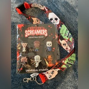 Universal studios Screamers pin set and lanyard